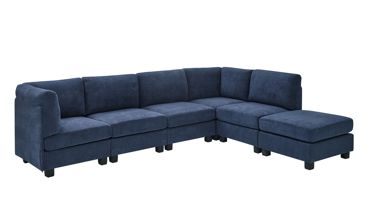 6 Seat Dark Blue Polyester Sectional Sofa - 120" Wide