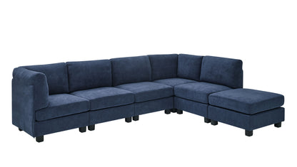 6 Seat Dark Blue Polyester Sectional Sofa - 120" Wide