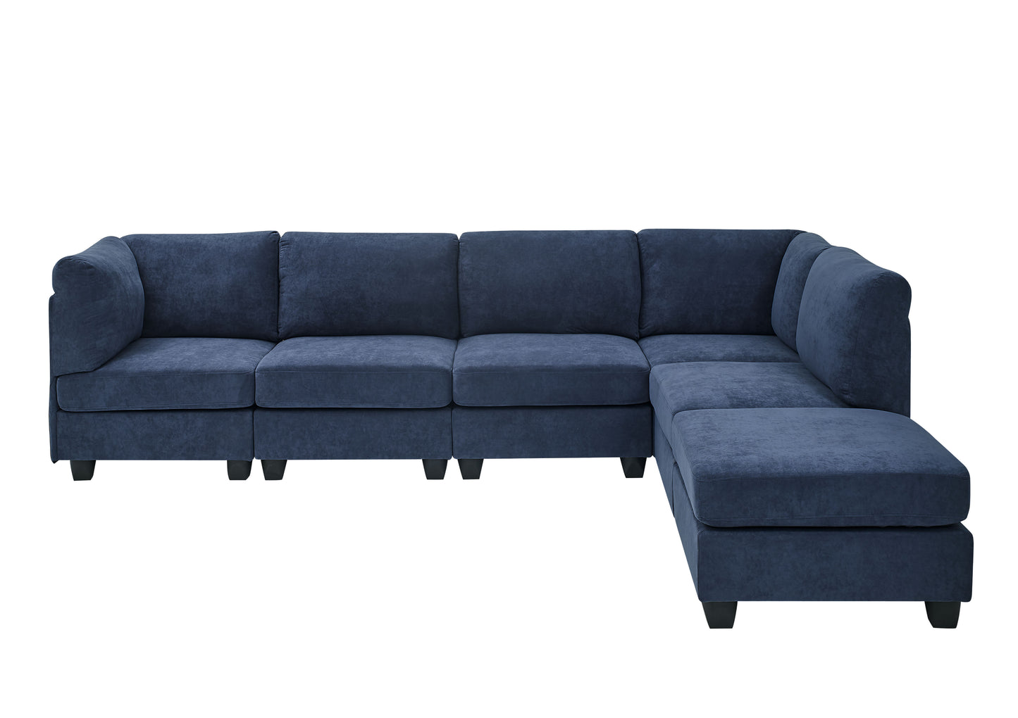 6 Seat Dark Blue Polyester Sectional Sofa - 120" Wide