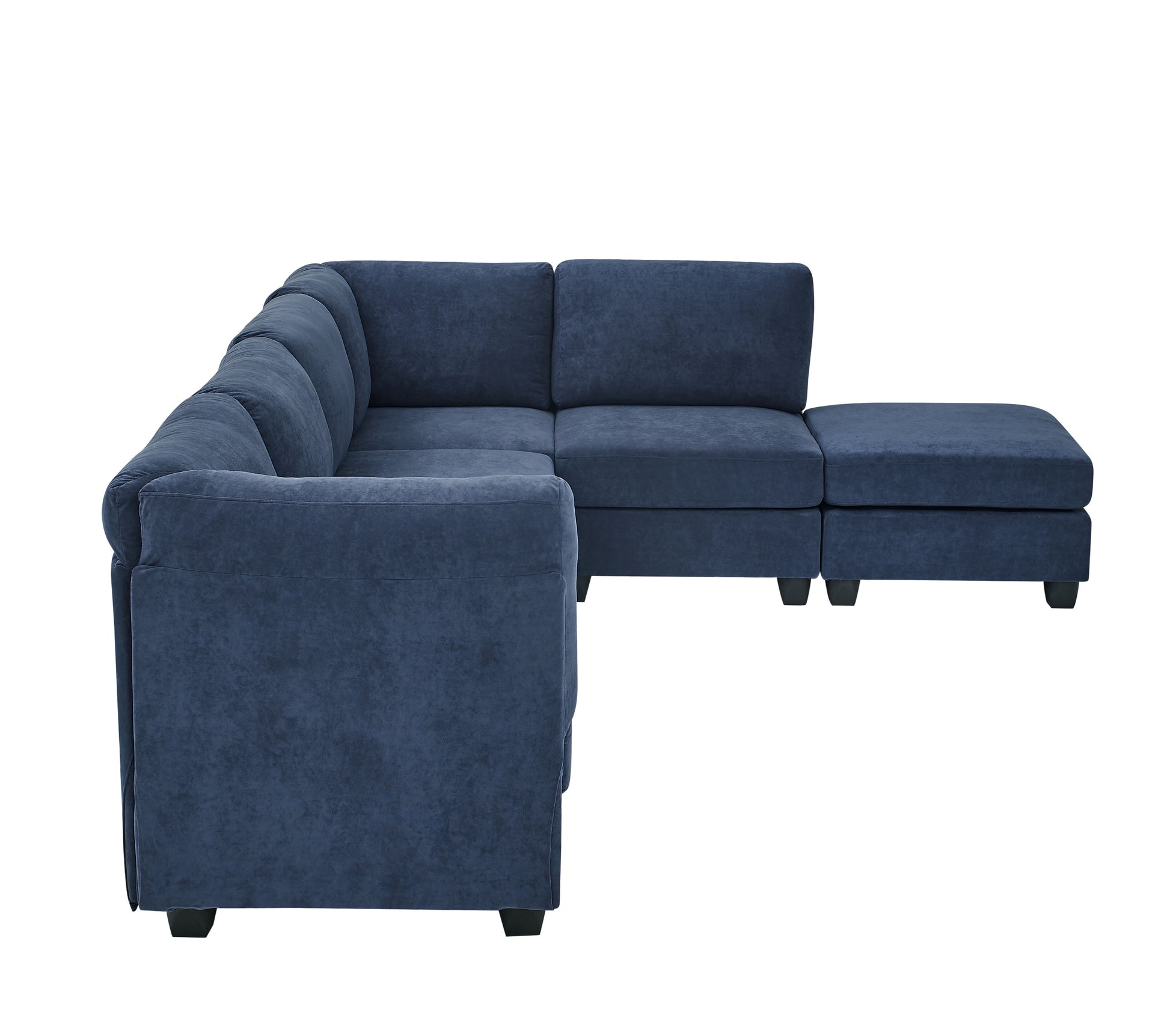 6 Seat Dark Blue Polyester Sectional Sofa - 120" Wide