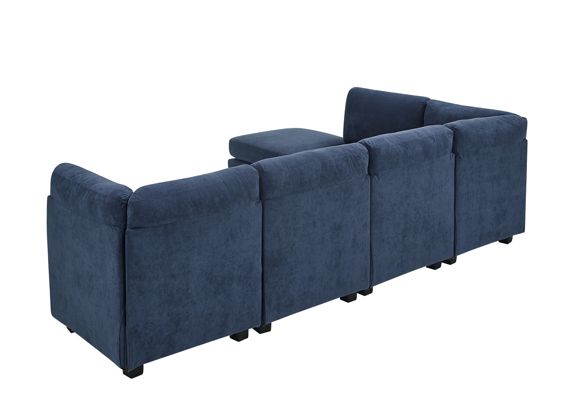6 Seat Dark Blue Polyester Sectional Sofa - 120" Wide