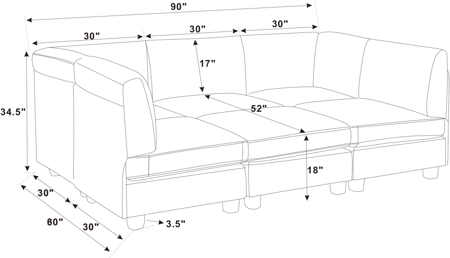 6 Seat Dark Blue Polyester Sectional Sofa - 120" Wide