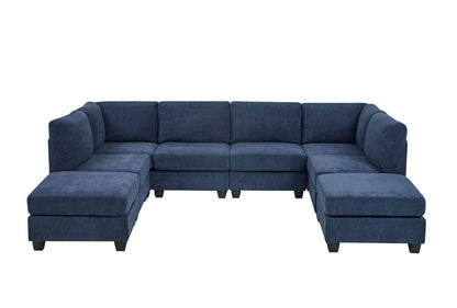Dark Blue Polyester Modular Sectional - 8 Seat