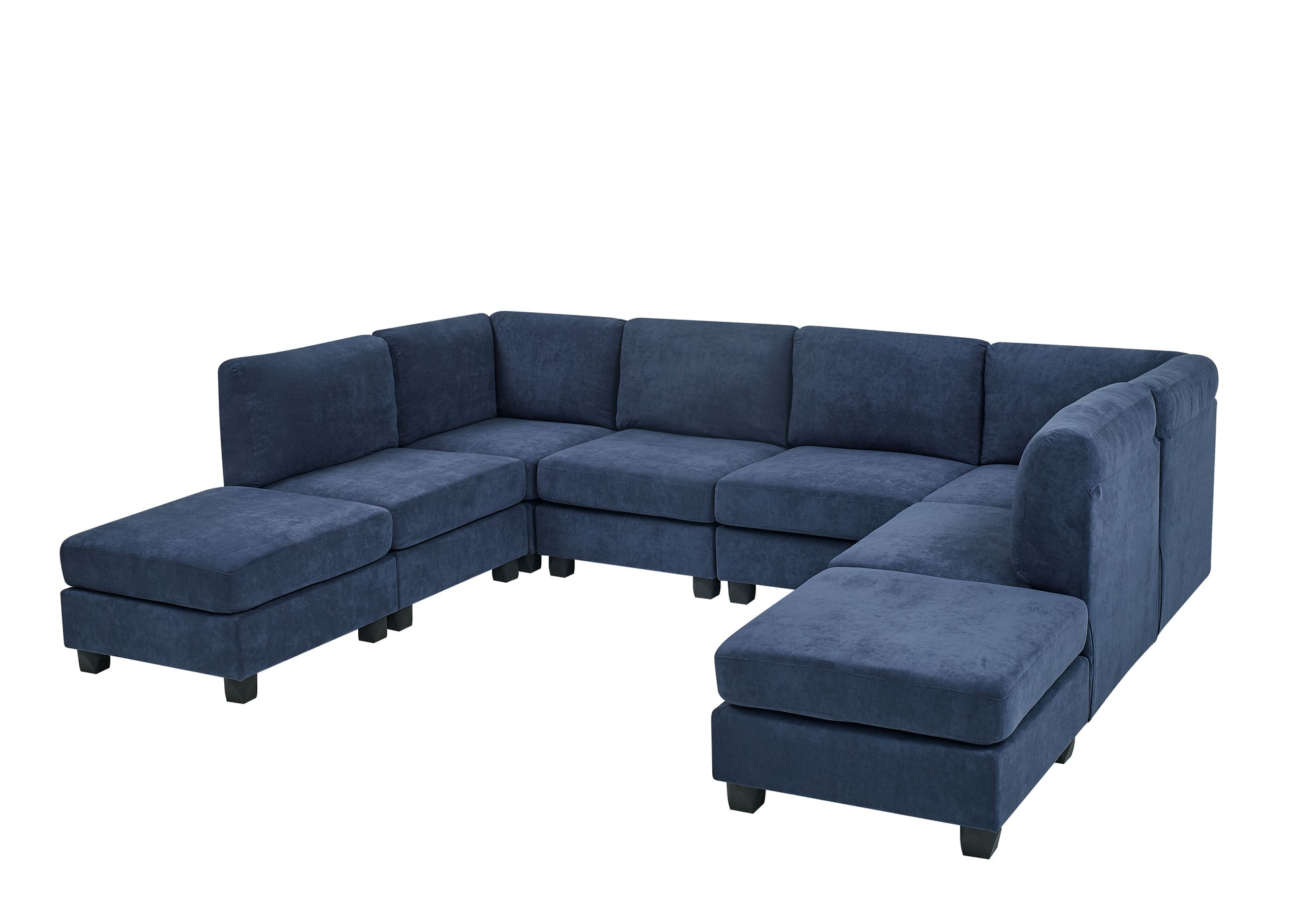 Dark Blue Polyester Modular Sectional - 8 Seat