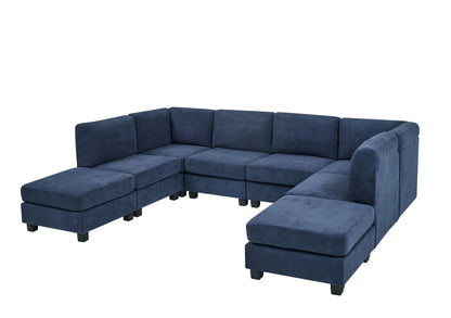 Dark Blue Polyester Modular Sectional - 8 Seat
