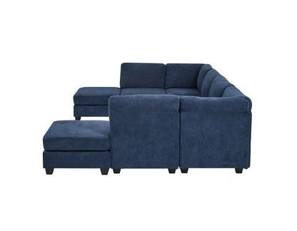 Dark Blue Polyester Modular Sectional - 8 Seat
