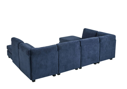 Dark Blue Polyester Modular Sectional - 8 Seat