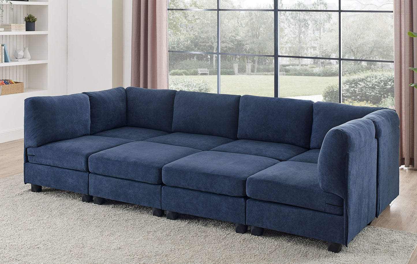 Dark Blue Polyester Modular Sectional - 8 Seat