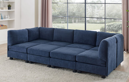 Dark Blue Polyester Modular Sectional - 8 Seat