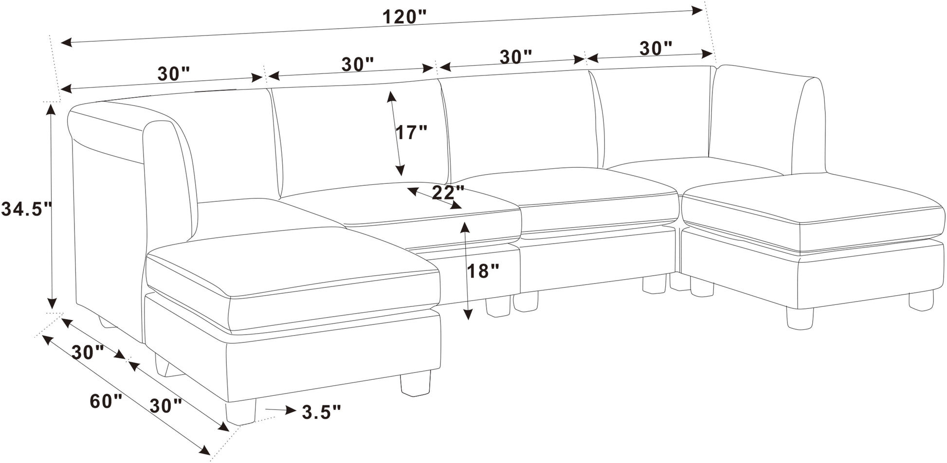 Dark Gray Modular Sectional Sofa - 6 Seat