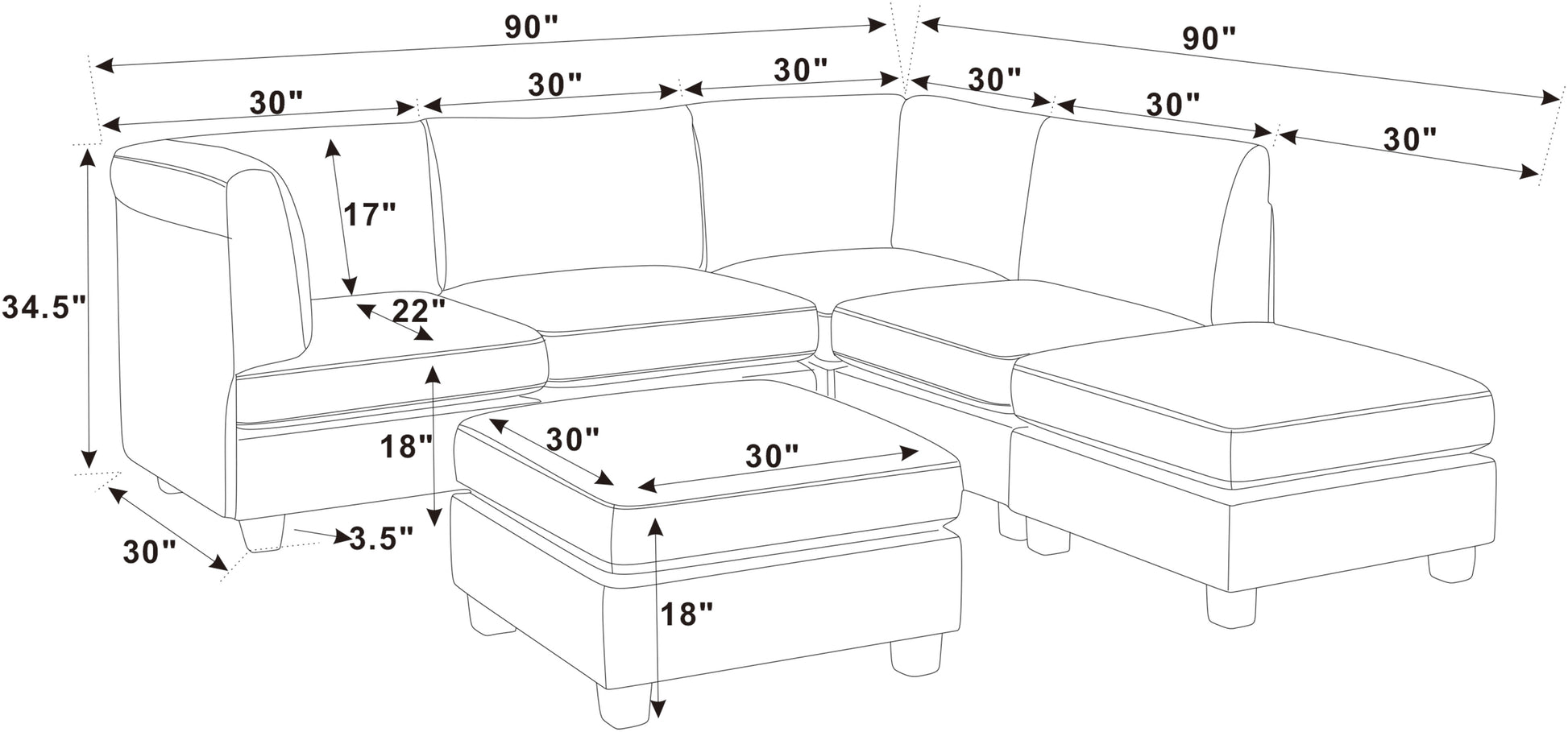Dark Gray Modular Sectional Sofa - 6 Seat