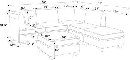 Dark Gray Modular Sectional Sofa - 6 Seat