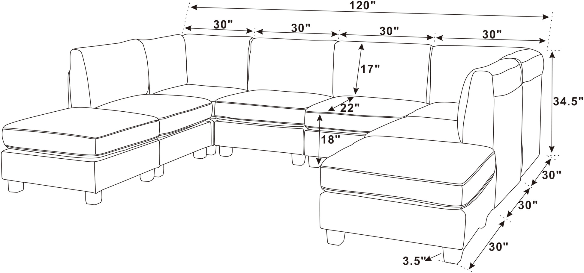 Dark Gray Modular Sectional Sofa - 8 Seat
