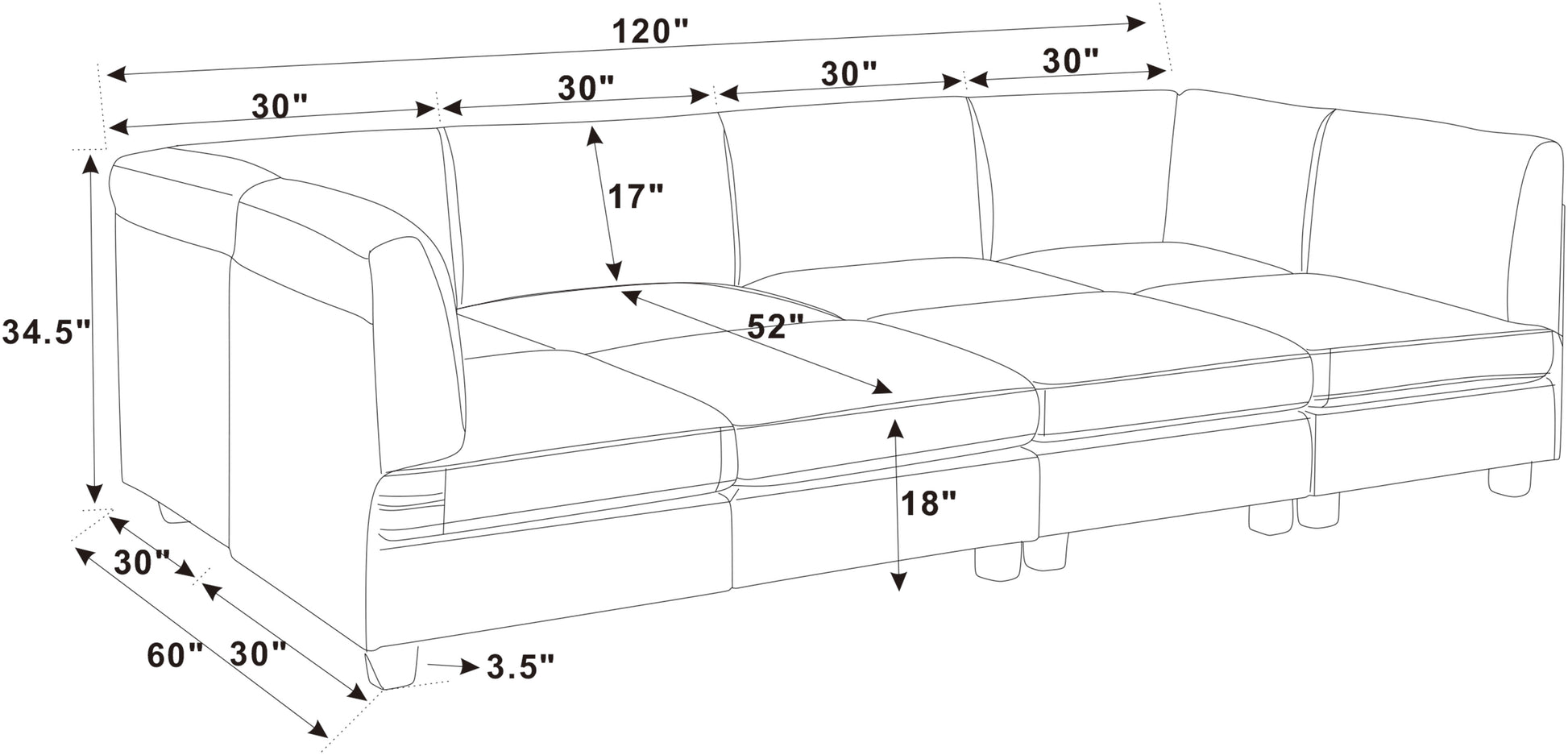 Dark Gray Modular Sectional Sofa - 8 Seat
