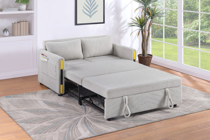 Perseo 55.5"W Beige Teddy Velvet Sleeper Loveseat with Dual-Pull Sleeper Design