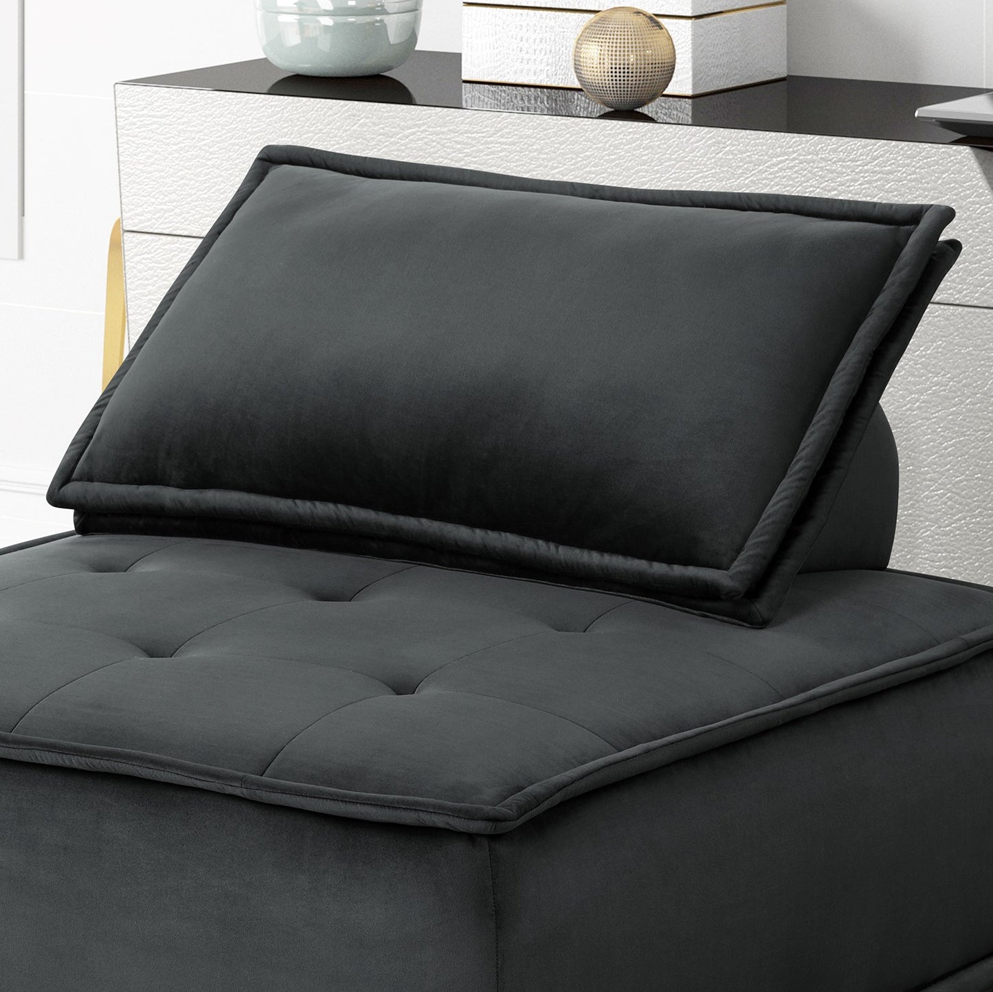 Black Velvet Armless Lounge Chair - 40" Wide