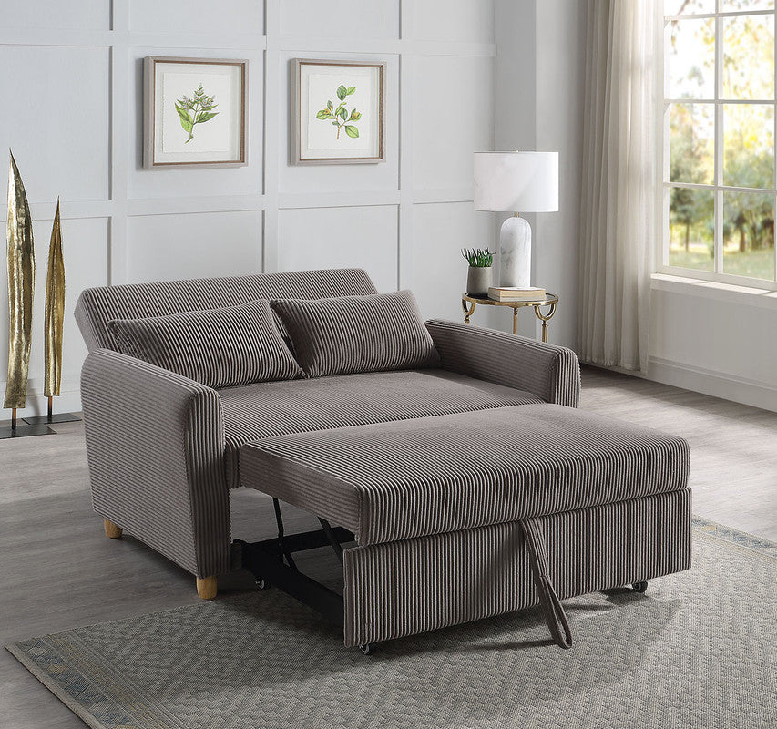 Brown Gray Corduroy Sleeper Loveseat - 54" Wide for Living Room