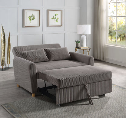 Brown Gray Corduroy Sleeper Loveseat - 54" Wide for Living Room