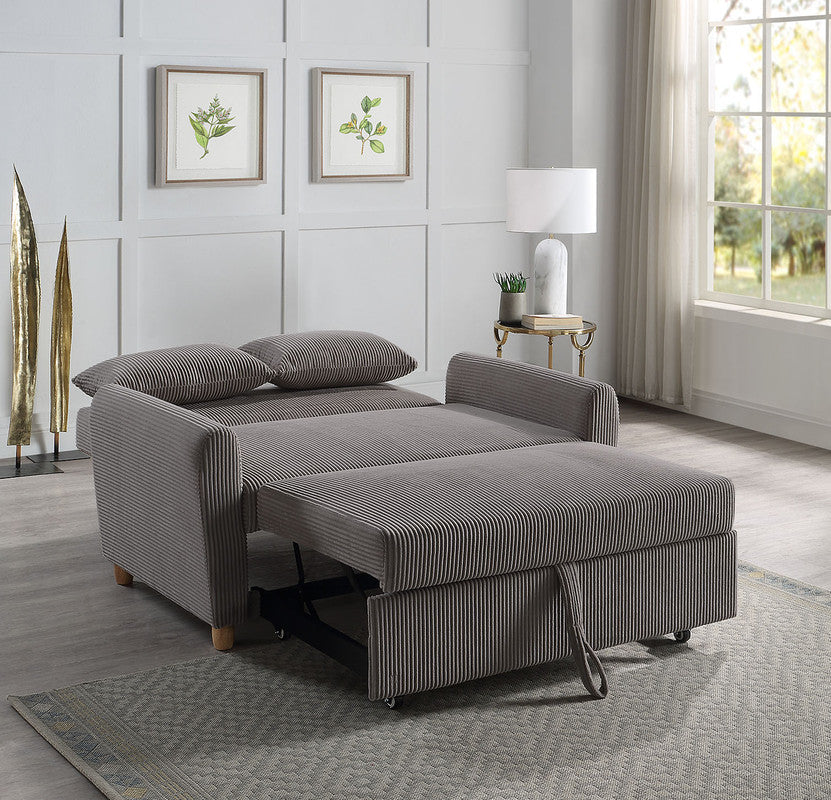 Brown Gray Corduroy Sleeper Loveseat - 54" Wide for Living Room