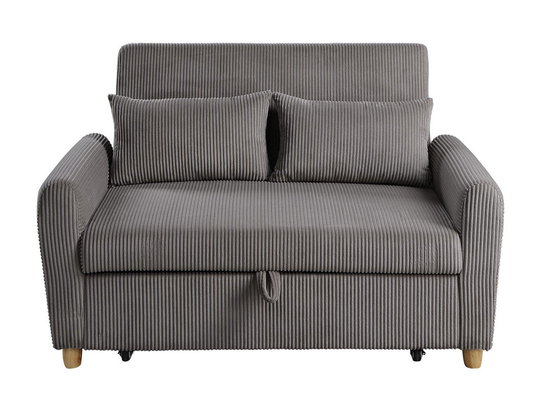 Brown Gray Corduroy Sleeper Loveseat - 54" Wide for Living Room