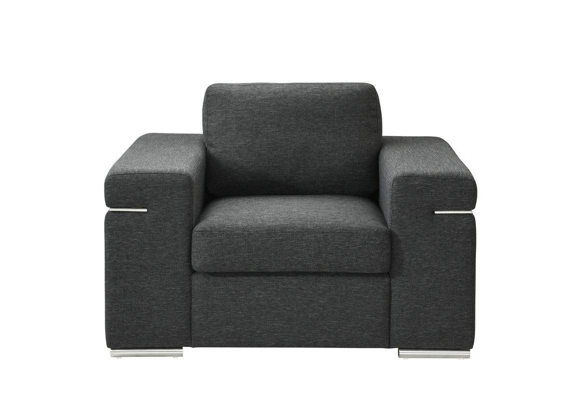 Black Linen Armchair - 35" Wide Seat for Living Room