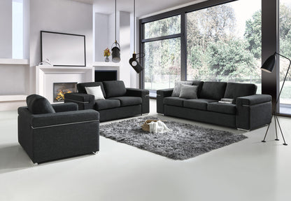 Black Linen Armchair - 35" Wide Seat for Living Room