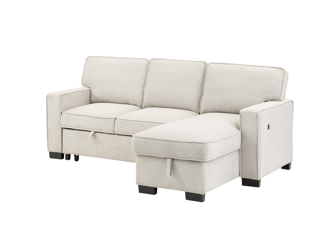3 Seat Beige Fabric Sectional Sofa with Sleeper for Living Room