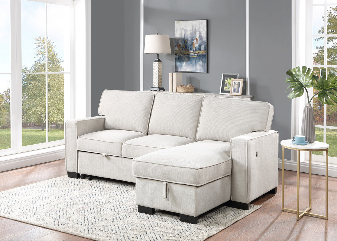 3 Seat Beige Fabric Sectional Sofa with Sleeper for Living Room