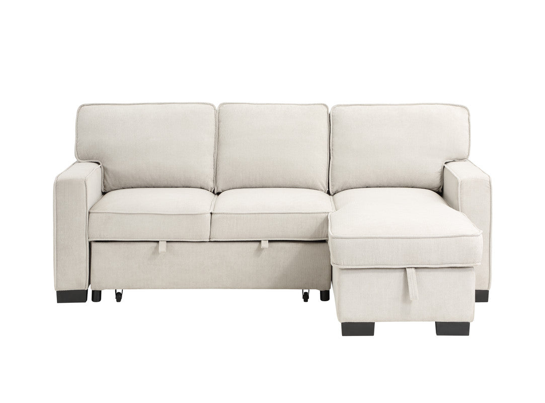 3 Seat Beige Fabric Sectional Sofa with Sleeper for Living Room
