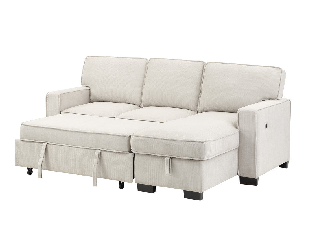 3 Seat Beige Fabric Sectional Sofa with Sleeper for Living Room