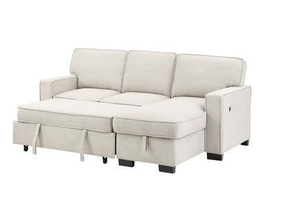 3 Seat Beige Fabric Sectional Sofa with Sleeper for Living Room