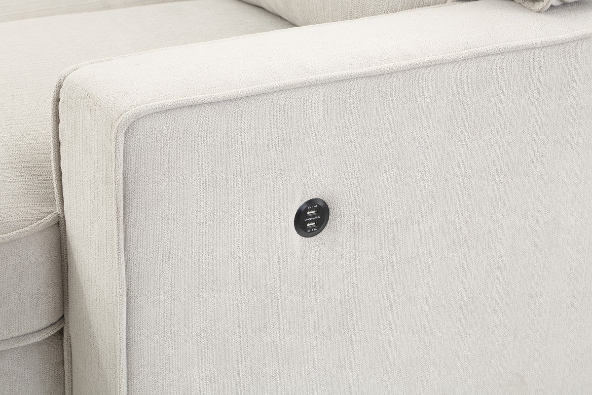 3 Seat Beige Fabric Sectional Sofa with Sleeper for Living Room