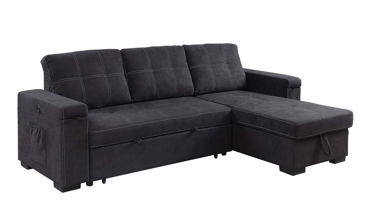 3 Seat Black Fabric Sectional Sofa Sleeper