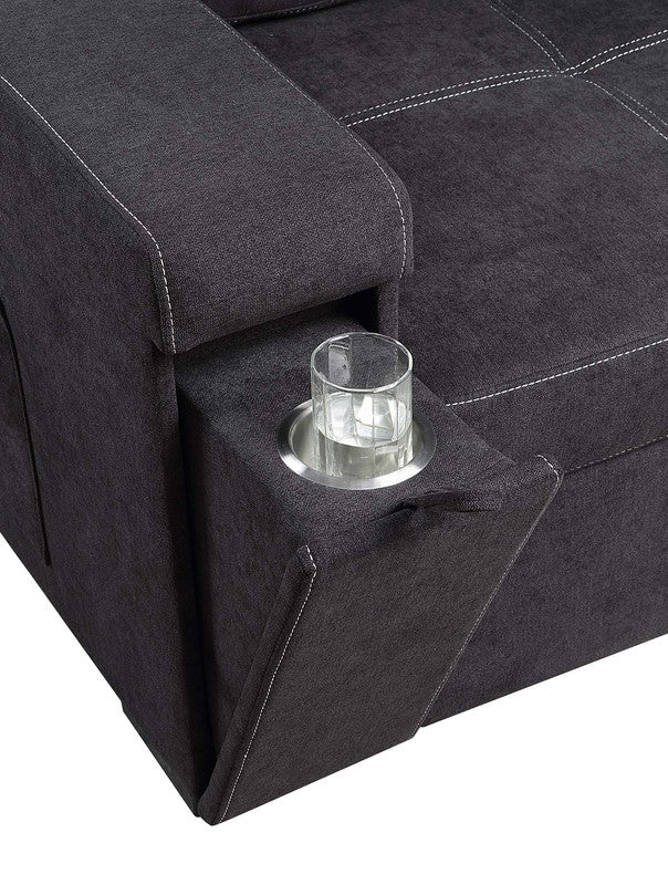 3 Seat Black Fabric Sectional Sofa Sleeper