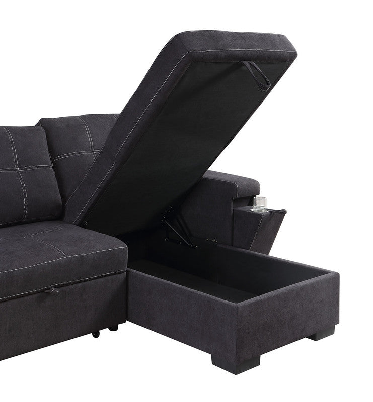 3 Seat Black Fabric Sectional Sofa Sleeper