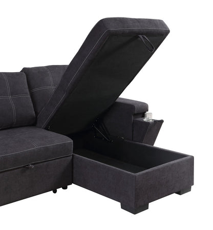 3 Seat Black Fabric Sectional Sofa Sleeper