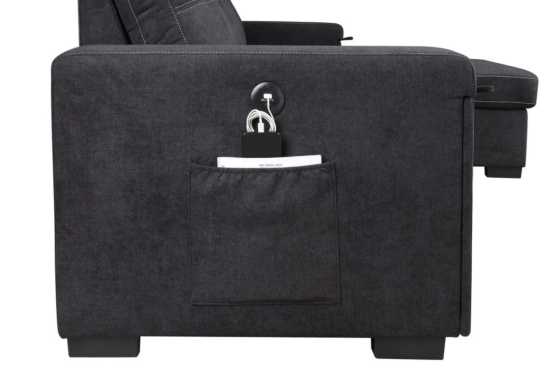 3 Seat Black Fabric Sectional Sofa Sleeper