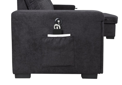 3 Seat Black Fabric Sectional Sofa Sleeper