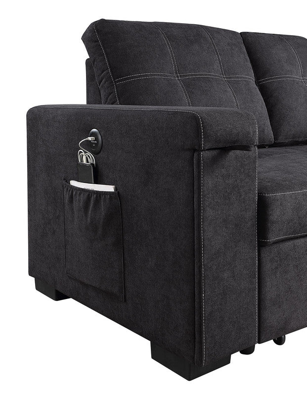 3 Seat Black Fabric Sectional Sofa Sleeper