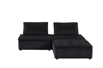 Black Velvet 3 Seat Sectional Sofa - 80" Wide