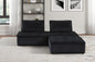 Aveline 80"W Black Velvet 3 Pc Sectional Sofa Ottoman