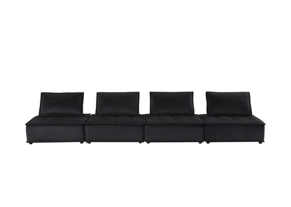 Black Velvet 4 Seat Sectional Sofa - 120" Wide for Living Room