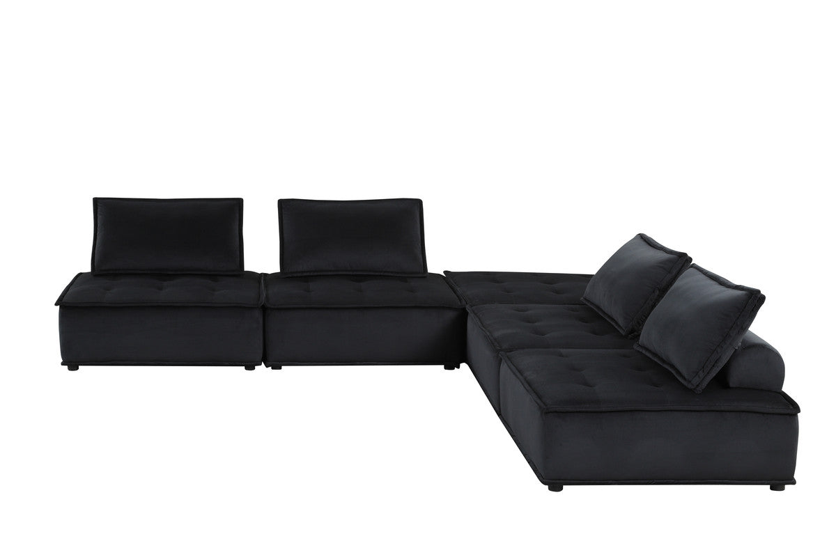 Black Velvet 5 Seat Sectional Sofa - 160" Wide for Living Room