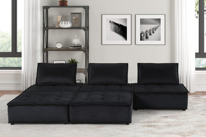 Black Velvet 5 Seat Sectional Sofa - 160" Wide for Living Room
