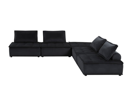 Black Velvet 5 Seat Sectional Sofa - 120" Wide