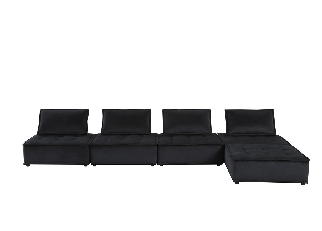 Black Velvet 5 Seat Sectional Sofa - 120" Wide