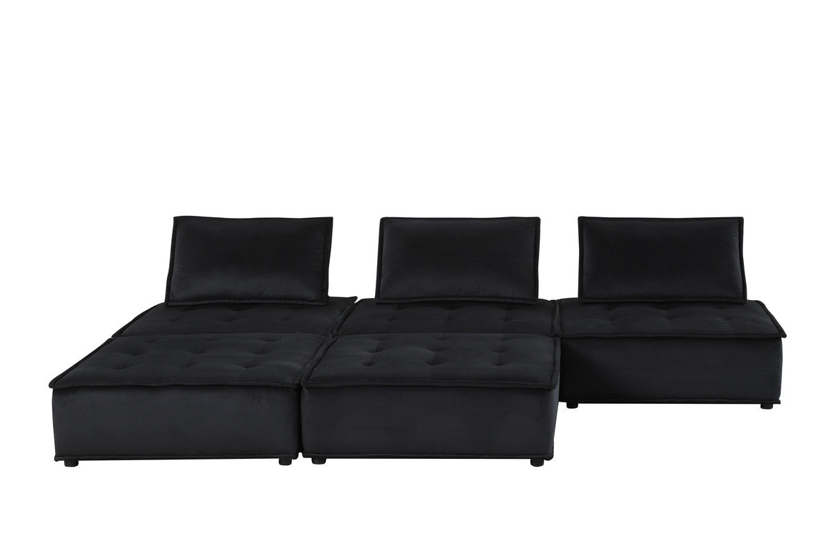 Black Velvet 5 Seat Sectional Sofa - 120" Wide
