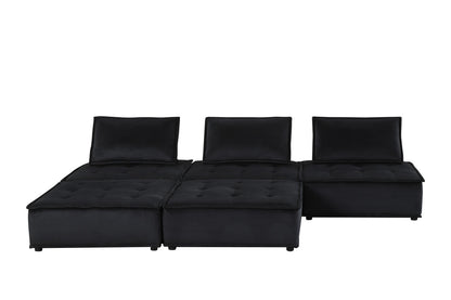 Black Velvet 5 Seat Sectional Sofa - 120" Wide