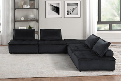 Black Velvet 5 Seat Sectional Sofa - 120" Wide