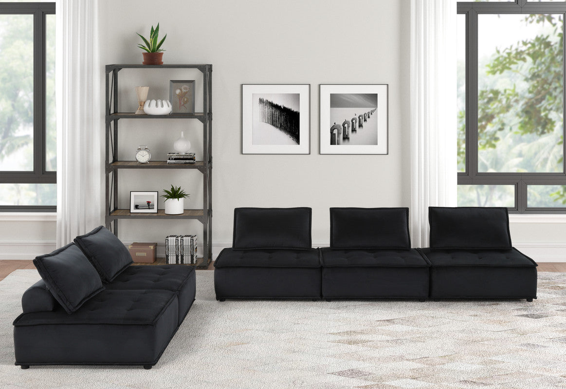 Black Velvet 5 Seat Sectional Sofa - 120" Wide